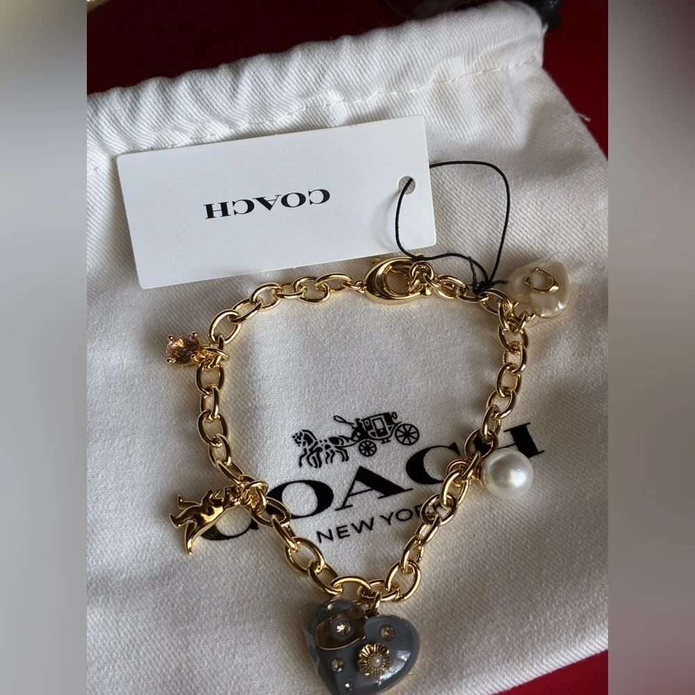 COACH Bracelet,Coach Gold and Gray Charm Bracelet